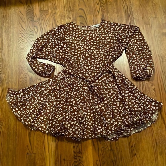 Jodifl Women's Long Sleeve Brown Dress Animal Print Belted Waist Small EUC - Picture 4 of 14